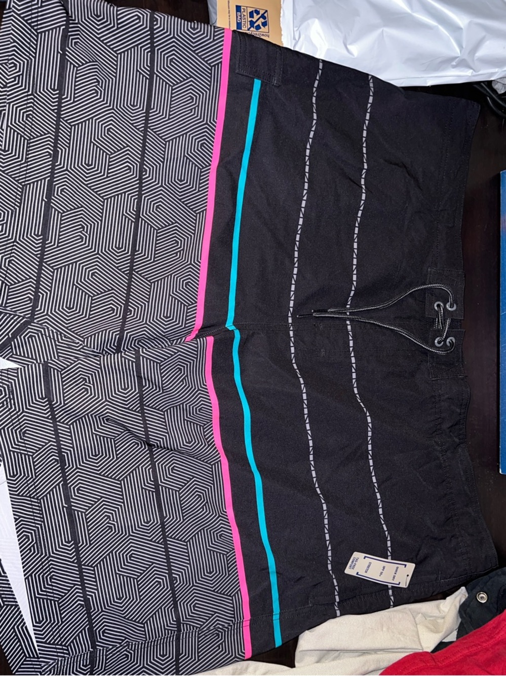 George 3XL Black Hybrid Shorts with Pink & Teal Stripe Details